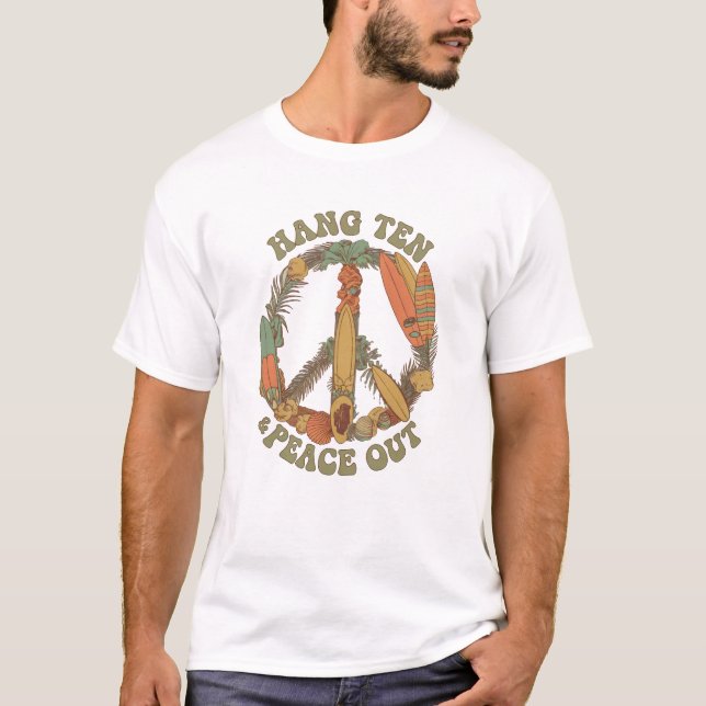 Hang Ten And Peace Out - Surfing T-Shirt (Front)