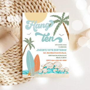 Hang Ten Surf Beach Summer 10th Birthday Invitation