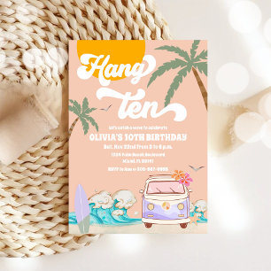 Hang Ten Surf Beach Summer Van 10th Birthday Invitation