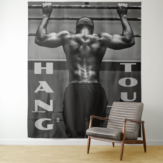 Hang Tough Muscle Man Workout Gym Tapestry (In Situ)