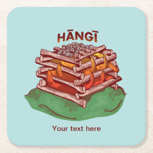 Hangi Maori Cooking Food Kai Square Paper Coaster