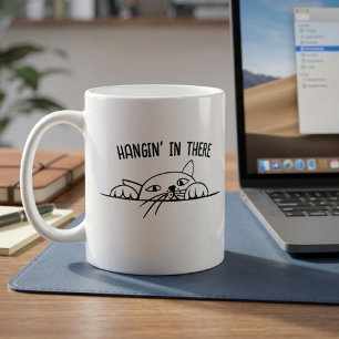 Hangin In There Black White Cat Funny Saying Coffee Mug
