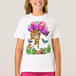 Hangin' Out Cute Monkey, Butterflies & Balloons T-Shirt