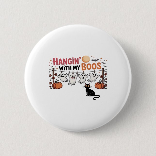 Hangin With My Boos Ghost Holding Black Cat Funny  6 Cm Round Badge (Front)