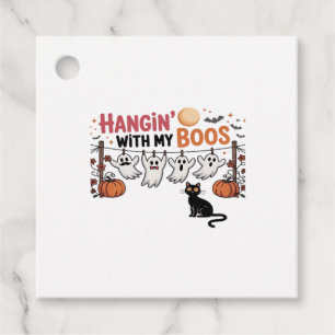 Hangin With My Boos Ghost Holding Black Cat Funny Favour Tags
