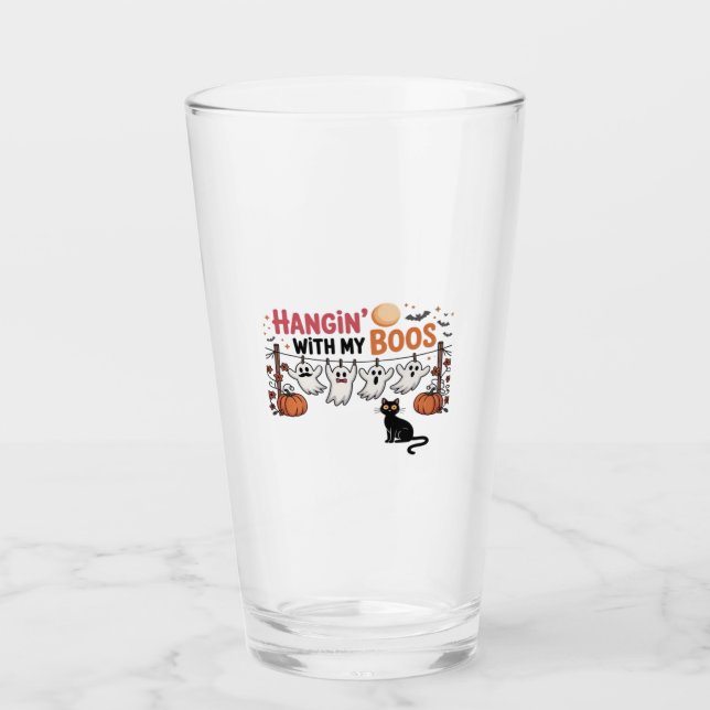 Hangin With My Boos Ghost Holding Black Cat Funny  Glass (Front)