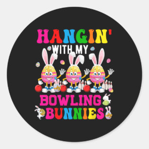 Hangin' With My Bowling Bunnies Three Cute Bunny E Classic Round Sticker