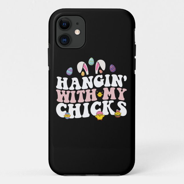Hangin' With My Chicks Easter Bunny Groovy Retro Case-Mate iPhone Case (Back)