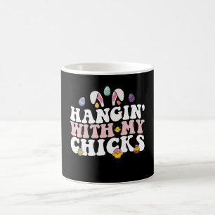 Hangin' With My Chicks Easter Bunny Groovy Retro Coffee Mug