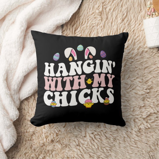 Hangin' With My Chicks Easter Bunny Groovy Retro Cushion (Blanket)