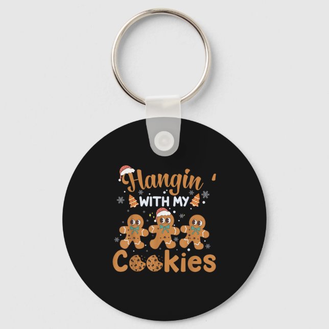 Hangin With My Cookies Gingerbread Women Christmas Key Ring (Front)