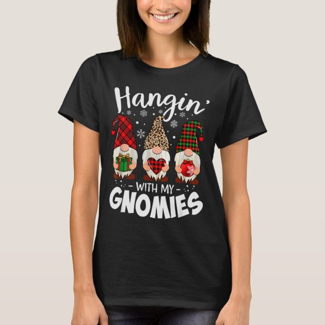 Hangin With My Gnomie Leopard Women Christmas Gnom T-Shirt (Front)