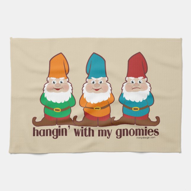 Hangin' With My Gnomies Beige Tea Towel (Horizontal)