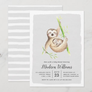 Hanging Around Sloth Baby Shower Invitations