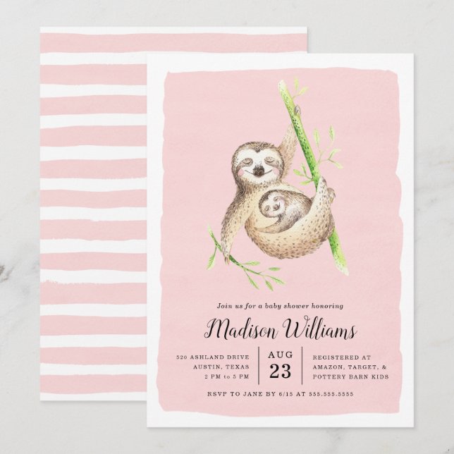 Hanging Around | Sloth Baby Shower Invitations (Front/Back)