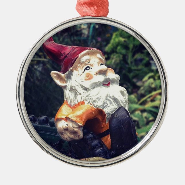 Hanging Around with the gnome in the garden. Metal Tree Decoration (Front)