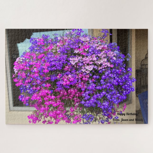 Hanging Basket Pink Purple Flowers Birthday Gift Jigsaw Puzzle (Horizontal)