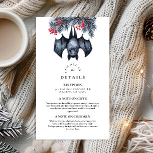 Hanging Bat Gothic Winter Wedding Enclosure Card