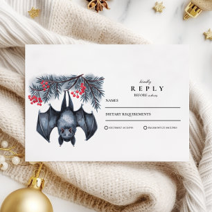 Hanging Bat Gothic Winter Wedding RSVP Card