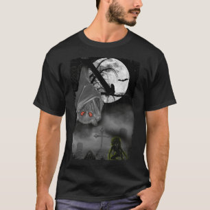 Hanging Bat Graveyard Zombie Horror Moon T-Shirt