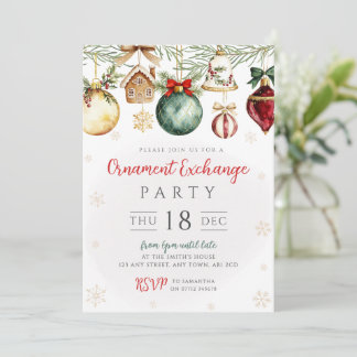 Hanging Baubles Christmas Ornament Swap Invitation