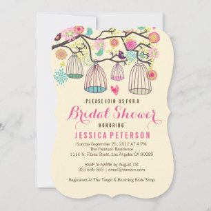 Hanging Bird Cages & Retro Flowers Invitation
