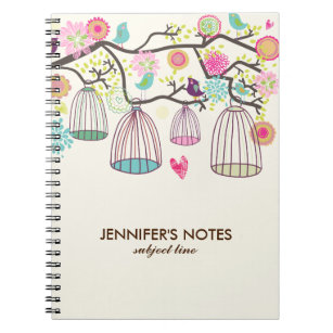 Hanging Bird Cages & Retro Flowers Notebook