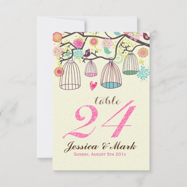 Hanging Bird Cages & Retro Flowers Table Number (Front)