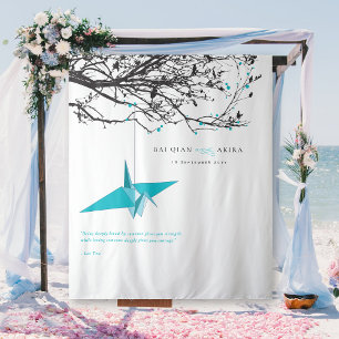 Hanging Blue Paper Crane Wedding Photo Backdrop Tapestry