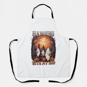 Hanging Boo Halloween Ghosts Pumpkins Full Moon_1 Apron