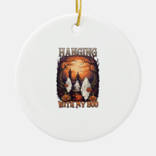 Hanging Boo Halloween Ghosts Pumpkins Full Moon_1 Ceramic Tree Decoration