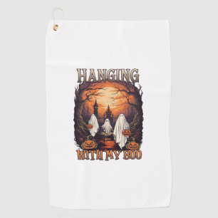 Hanging Boo Halloween Ghosts Pumpkins Full Moon_1 Golf Towel
