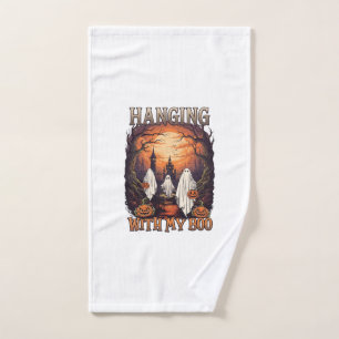 Hanging Boo Halloween Ghosts Pumpkins Full Moon_1 Hand Towel