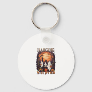 Hanging Boo Halloween Ghosts Pumpkins Full Moon_1 Key Ring