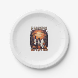 Hanging Boo Halloween Ghosts Pumpkins Full Moon_1 Paper Plate