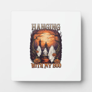 Hanging Boo Halloween Ghosts Pumpkins Full Moon_1 Plaque