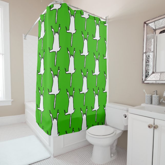 Hanging Cat Doodles Shower Curtain (In Situ)