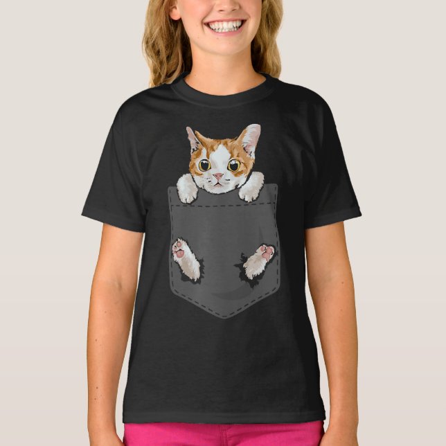 Hanging Cat In Pocket Cute Cat Lovers  | Pet Lover T-Shirt (Front)