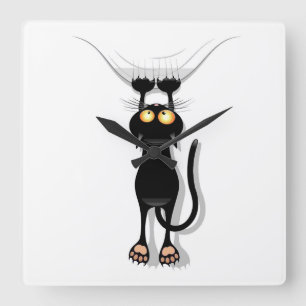 Hanging Cat Square Wall Clock