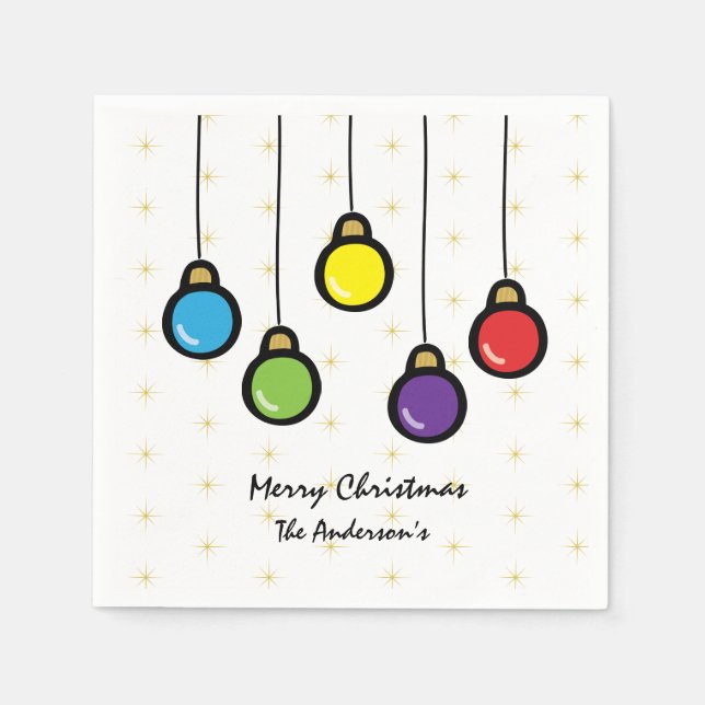 Hanging Christmas Ornaments With Gold Star Napkin (Front)