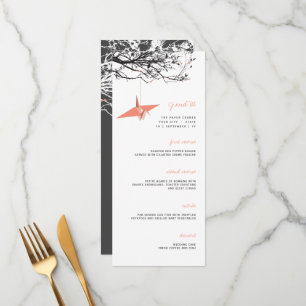 Hanging Coral Paper Crane On Branch Asian Wedding Menu