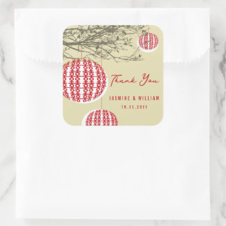 Hanging Double Happiness Red Lanterns On Branches Square Sticker