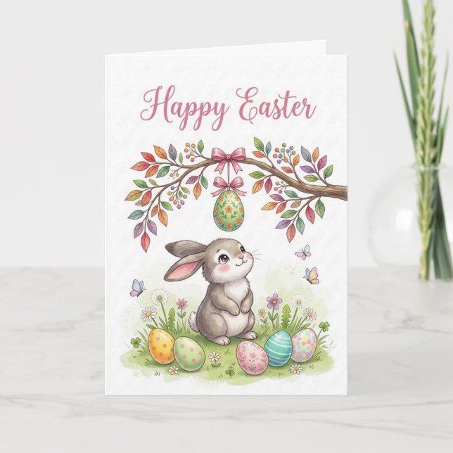 Hanging Easter Egg Bunny Scene Card (Front)