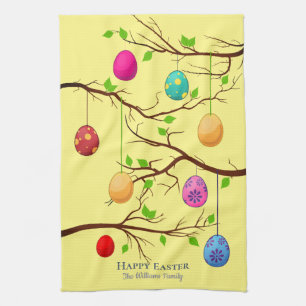 Hanging Easter Eggs, Spring Tree Branches Tea Towel