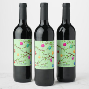 Hanging Easter Eggs, Spring Tree Branches Wine Label