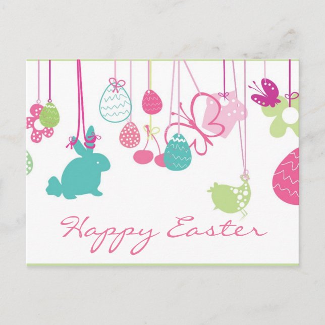 Hanging Easter Ornaments Holiday Postcard (Front)