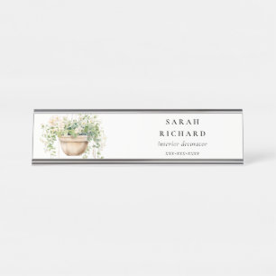 Hanging Floral House Plants Watercolor Botanical Desk Name Plate