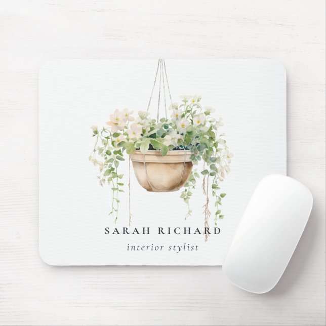 Hanging Floral House Plants Watercolor Botanical  Mouse Mat (With Mouse)