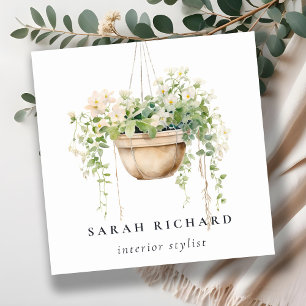 Hanging Floral House Plants Watercolor Botanical  Square Business Card