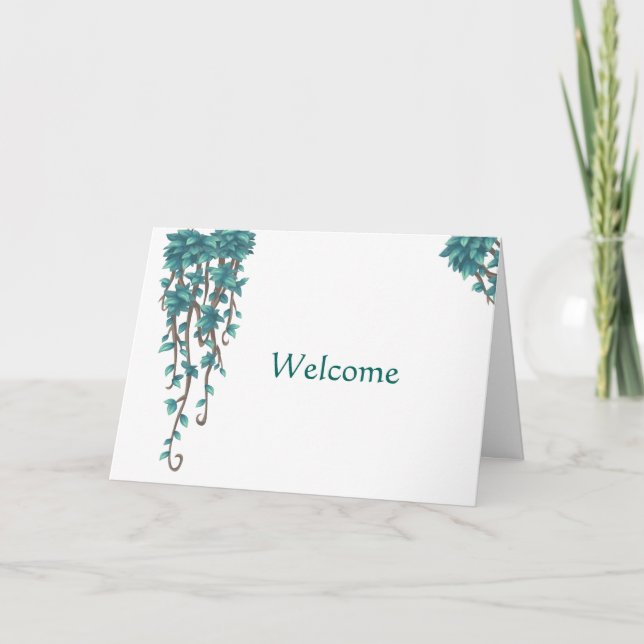 Hanging Floral Teal Simple Decoration Welcome Card (Front)